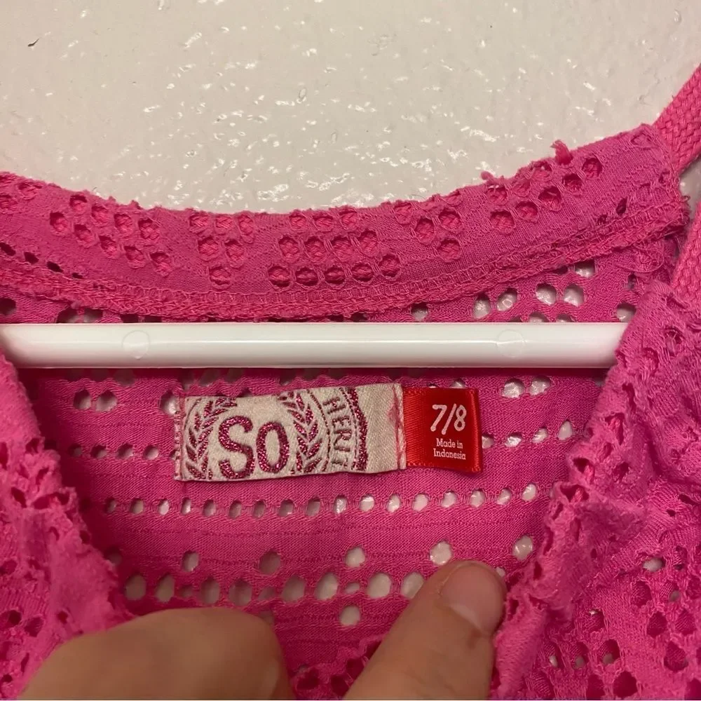 So Breaking Waves Crochet Tie-Front Swim Tunic Cover-Up dress hot pink 7/8